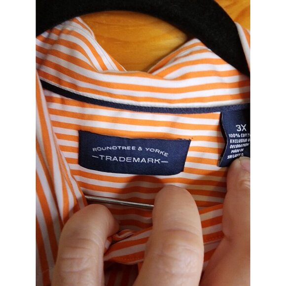 Roundtree & Yorke Shirt Mens 3XL Orange Striped Long Sleeve Button Front Cotton - Picture 3 of 16
